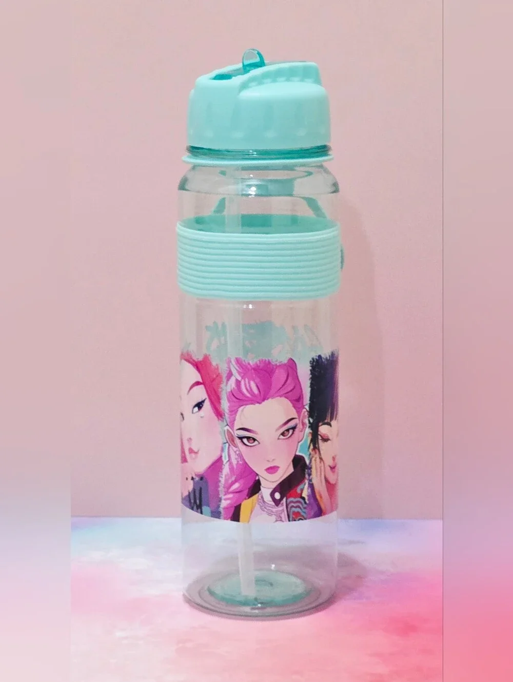 Hand-Designed Aquamarine K-POP Demon Hunters Water Bottle - Huntrix & Saja Boys